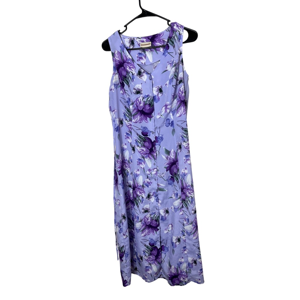 Vintage‎ Expressions Purple Floral Sleeveless Button Front Maxi Dress Size M